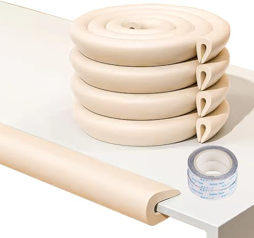 Baby Proof Edge Protectors 2-Pack (8Ft Total) - Ultra-Soft Foam U-Shaped Corner Guards for Table,Desk,Furniture - 4 Colors Safety Bumpers for Sharp Edges Under 2cm(Beige)