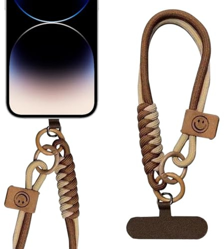 XUZWECP 1 pz in vendita cinturino intrecciato per cellulare, cinturino da polso per cellulare, cordino per cellulare, catena per cellulare, braccialetto portachiavi, fotocamera (marrone)