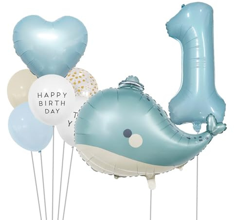 Ensemble de Ballons Baleine Grands, Ballon Aluminium à l'hélium, Ballon Bleu XXL Numéro 1, Adorables Ballons Baleine Décoration pour Fête sur le Thème des Créatures Marines