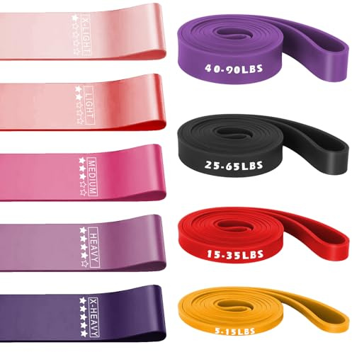 Set di fasce di resistenza e fasce per il fitness [set di 9], di diversa resistenza 5 fasce di fitness 4 fasce di resistenza, bande di resistenza, fasce per il fitness, bande terra per attrezzi