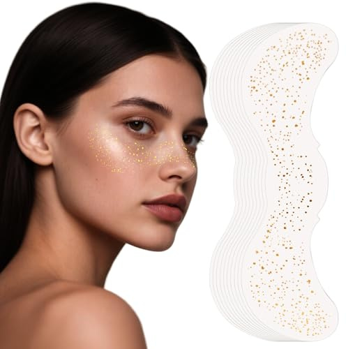 IGXX - 10 tatuajes temporales de pecas doradas con purpurina - Transferencias faciales con polvo brillante para maquillaje de festival, tatuajes de pecas falsas impermeables para mujeres y niños
