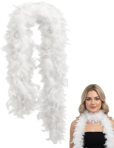 KxrTpx White Feather Boa, 2m Long Feather Boa with Soft White Feathers, Elegant Accessory for Special Occasions, Lightweight and Comfortable