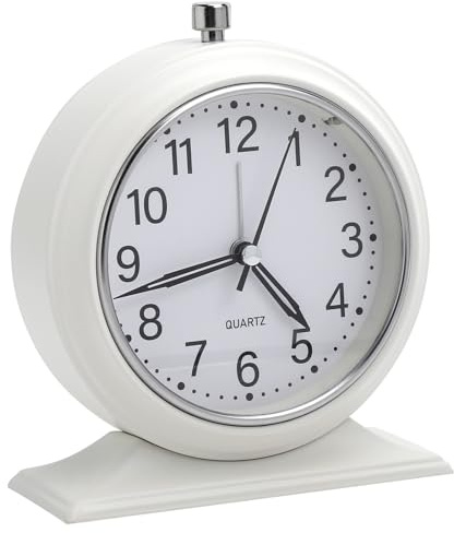 HENGBIRD Kleiner Wecker 4.5-Zoll Retro Wecker Analog ohne Ticken mit Licht lautloser Metall-Tischuhr für Regal Nachttisch Schlafzimmer Weiß