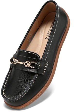 BEAUSEEN Women's Slip-ons Penny Loafer with Comfortable Lightweight Metal Chain Shoes for Business and Casual Occasions Black,8 US