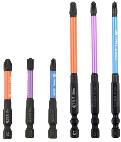 Speciell korsskruvmejsel bit för elektriker, 65 mm och 110 mm längd, legerat stål med magnetism, kompatibel med FPH1 FPH2 FPH3, 6-pack