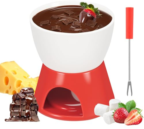 Keramisk chokladfondue kastrullset, premium chokladfondue, ost fondue-set med 1 värmeljus & 1 gaffel av rostfritt stål, mini chokladfondue ostfondue fondue-set, för hem, restaurang och café