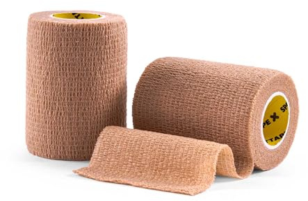SPORTTAPE Self-Adhesive Cohesive Bandage, 2 Rolls - 7.5cm x 4.5m, Beige | Compression & Vet Wrap for Dogs, Horses, Sports Stretch Tape for Football, Ankles, Joints, Fingers, Wrists & Sock Tape