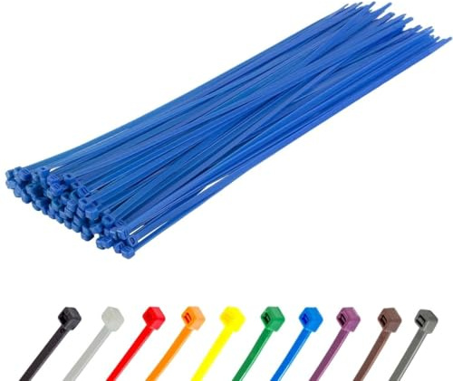 Gocableties Heavy Duty Long Blue Cable Ties, 370mm x 7.6mm, Pack of 100, Premium Nylon Zip Ties, Plastic Tie Wraps, Secure Self-Locking Mechanism, for Home, Garden, Office and DIY