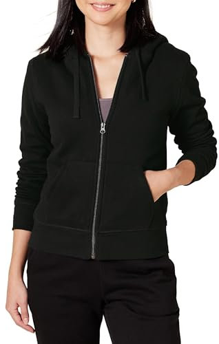 Amazon Essentials Damen Sherpa-gefütterte Fleece-Kapuzenjacke mit durchgehendem Reißverschluss (erhältlich in Übergröße), Schwarz, XL