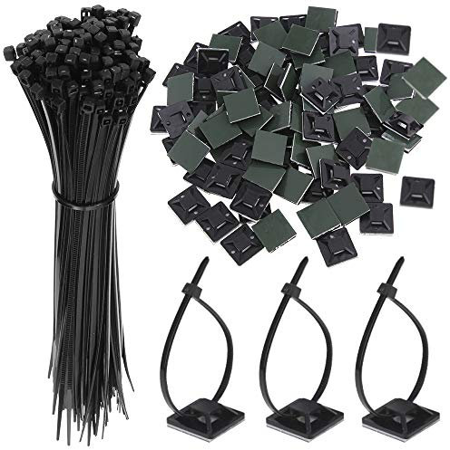Faburo 200 Pcs Unidades abrazaderas plástico para Cableado | Soporte de Base de Atar Cable adecuado de negras electricista, Nylon Cables (Longitud 15cm, Anchura 2.5 cm）