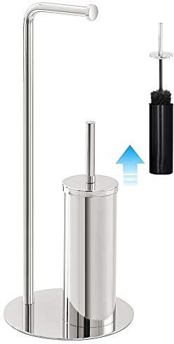 Piantana portarotolo salvaspazio, Realizzata in Acciaio, D.22 x H.58.5 cm, Contenitore Interno igienico e scopino con setole Nere (Cromo)