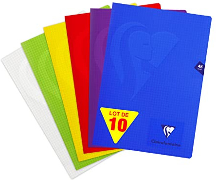 Clairefontaine 303102C CONFEZIONE DA 10 quaderni a punto metallico Mimesys - A4 21x29,7 cm - 48 Pagine a quadretti piccoli - Carta Bianca 90 g - Copertina in polipropilene Trasparente - colori casuali