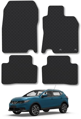 Nissan Qashqai (2014-2021) Rubber Car Mats Accessories Tailored Fit Compatible Accessory Waterproof Protection Non-Slip Floor Mats Full Coverage Durable Front Rear Set Coverage with Clips