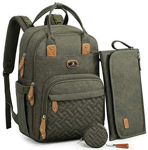 Dikaslon Wickeltasche Sac à dos Großer Wickelrusack mit Multifunktions-Babytaschen und mobiler Wickelauflage – Schnullerhalter und Kinderwagengurte – für Mama und Papa (Vert Armée)