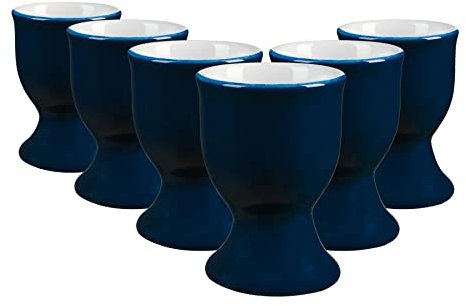 Argon Tableware Coloured Ceramic Egg Cups - Pack of 6 - Navy Modern Style Breakfast Brunch Easy Clean Hard Soft Boiled Eggs Dipping Holder Stand for Breakfast, Brunch