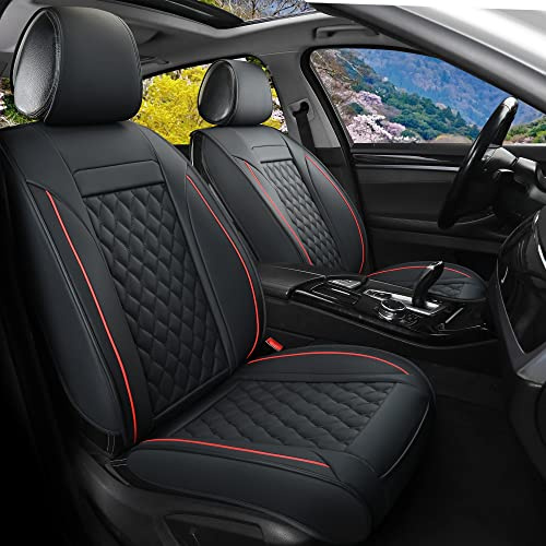 Vankerful Lot de 2 Housses pour sièges Avant de Voiture, en Cuir synthétique, modèle Universel adapté pour la Plupart des Voitures, SUV, berlines, Pick-ups et camionnettes - Noir/Rouge