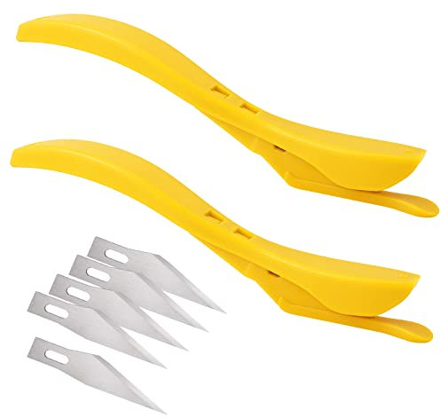 EHDIS 2 Stück Geschenkpapier Schneider mit 5 Ersatzklingen, Sicherheitsmesser, Papier-Schneidemesser, für Papier, Folien, Wrapping, Gelb