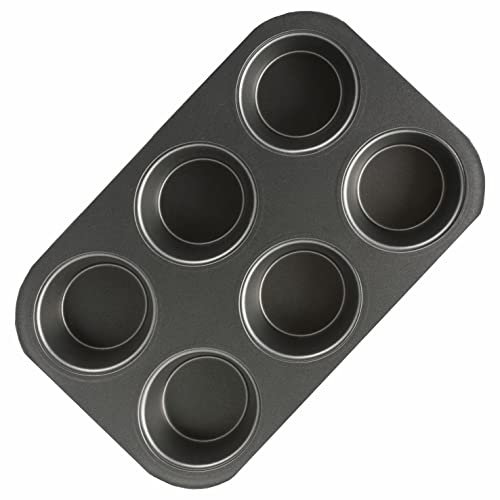 SUL Non Stick Muffin Trays Baking Moulds, Cupcake Tray for Yorkshire Pudding Tray, Cup Cakes, Muffin Tin Mince Pie Baking Tray Sweet Treats Dishwasher Safe (6 Cup Black Tray)