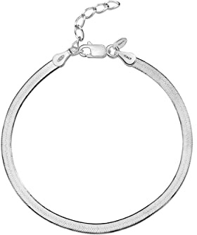 Amberta Women 925 Sterling Silver Flat Snake Bracelet: 3 mm Silver Herringbone Bracelet 8 inch