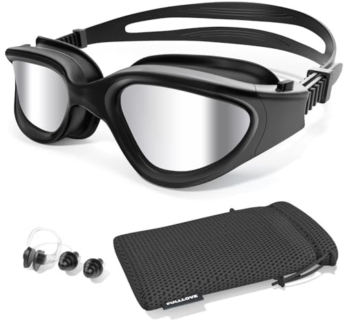 Fulllove Swimming Goggles for Adult, Tenfold Long-Lasting Swim Goggles | for Men Women, No Leaking, UV Protection, Anti Fog, With Nose Clip Earplugs, Waterproof