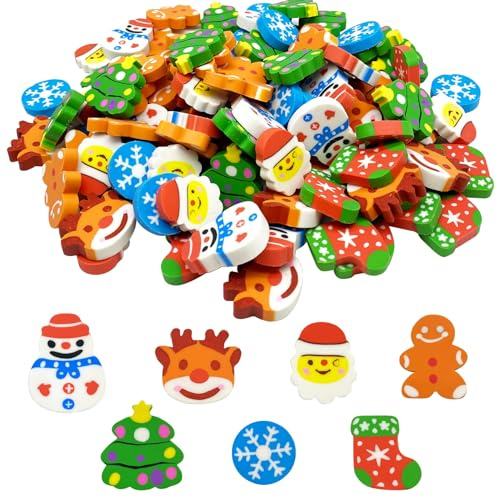 ZAKVOOR 50 Pack Large Christmas-Themed Erasers for Holiday Crafts, Stocking Stuffers, Gift Filling, Rewards