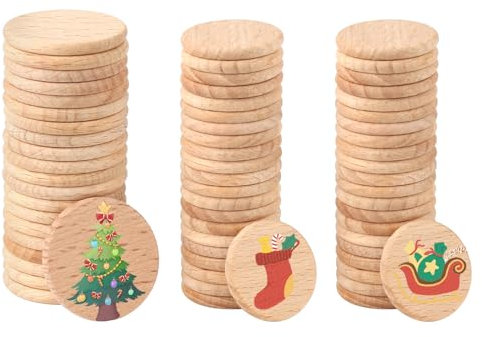 150 Stück Holzscheiben, 25mm und 30 mm Buche Rund Holzscheibe, Holzscheiben zum Basteln für DIY Handwerk Malerei, Hochzeit, Weihnachten Dekoration