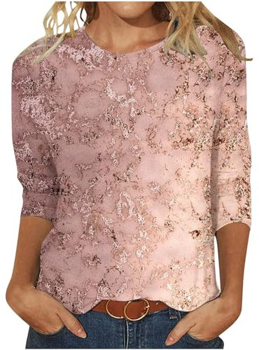 Tunika Damen Glitzer Oberteile T-Shirt 3/4 Arm Lässig Bluse Tops Elegant Pailletten Tee Tops Basic Rundhals Langarmshirt Baumwolle Longshirt Vintage Sportshirt Premium Marken