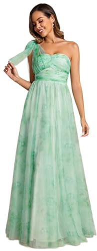 Ever-Pretty Abiti Cerimonia Donna Estivo Pieghe Tulle Stampato Senza Spalline Stile Impero Vestito Donna Elegante Menta Verde 36