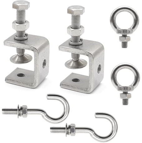 GOIYZTTR Lot de 6 Pinces en C en Acier Inoxydable Avec Crochets et Vis à Anneau Pince de Fixation Réglable de 0 à 25 mm Convient pour la Menuiserie et la Soudure