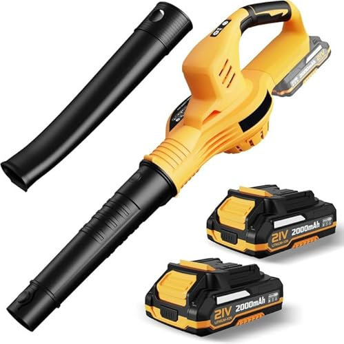 Soplador inalámbrico de hojas de 21 V con batería y cargador, 2 velocidades, mango GripZone, soplador eléctrico para el mantenimiento del césped y descarga de la nieve (2 baterías/b)