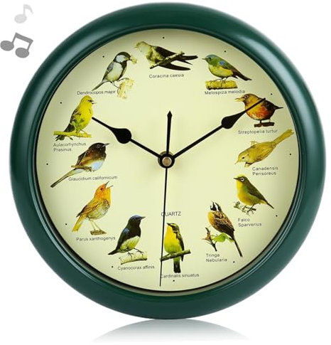 CNAFGBGG Bird Clock that Sings on Hour, Bird Wall Clock 12 Native Bird Species Cuckoo Clocks, 10 Inch Decorative Singing Bird Clock for Office, Classrooms, Living Room, Dining Room