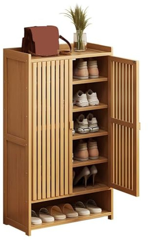 DXIAov Armoire À Chaussures en Bambou 6/7/8 Niveaux, Armoire De Rangement À Chaussures Moderne avec Plan De Travail Spacieux Et Portes Ventilées pour Couloir Chambre À Coucher