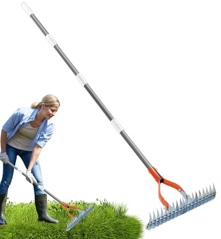 Rastrello da giardino per giardinaggio, rastrello a mano in acciaio inossidabile | Impugnatura lunga regolabile coltivazione coltivazione da giardino - Strumenti di giardinaggio portatili ergonomici c