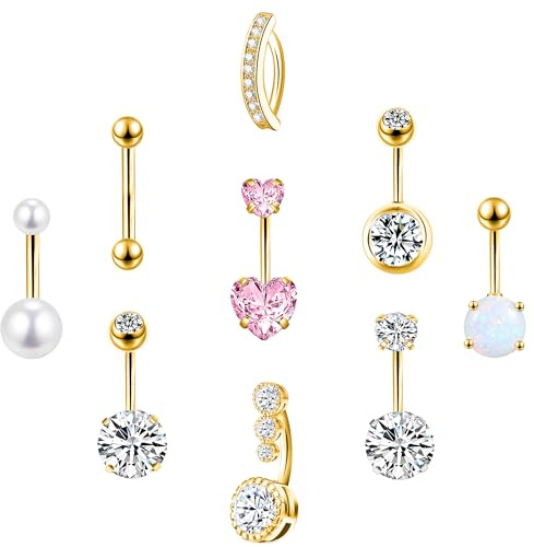 LEE&RO Gold Belly Button Rings 14G Belly Piercing Jewelry 10MM Navel Rings Surgical Steel Belly Rings
