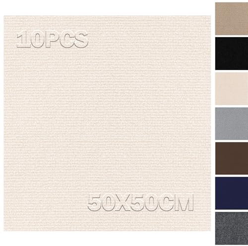 Mattplattor 50 x 50 cm mattplattor självhäftande – 10 stycken set – 2,5 m² – mattplattor självhäftande med bakskydd, mattplattor för lägenhet, företag, kontor, beige