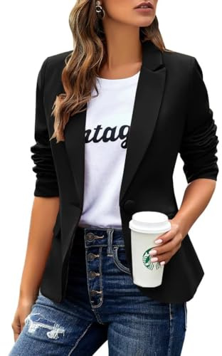 Cicy Bell - Giacca casual a maniche lunghe, blazer con risvolto, adatto per l’ ufficio e il lavoro, giacca blazer, Nero , XXL