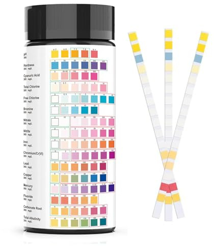 Pool Water Test Strips 16-i-1 dricksats, akvariekontroller, bly koppar pH-hårdhetsmätare, järndetektering, 100 st paket vattenkvalitetstestset för brunnar pooler akvarier dryck