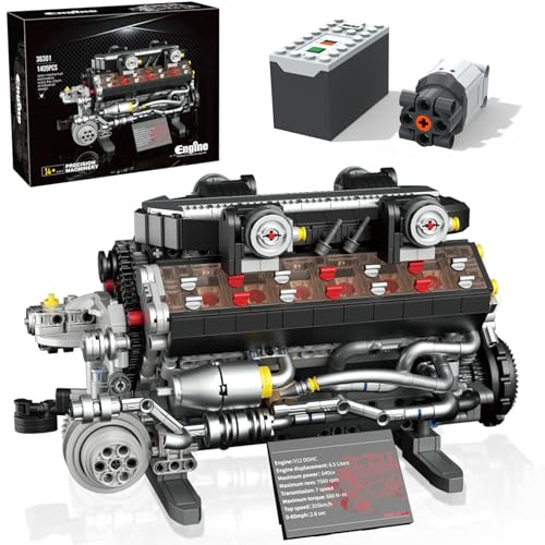 Set di funzioni motore V12 per adulti e adolescenti 14+, kit di ingegneria meccanica motorizzata da 1409 pezzi che funziona, giocattolo motore MOC con scatola batteria e motore, compatibile con Lego