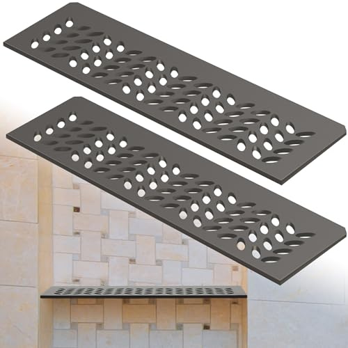 Teenyyou 2 Pcs Aluminum Shower Niche Rectangular Shelf Bronze 5/32/ 4 mm Thick, Petal Design, Matte Bronze Finish for 12 Prefabricated Niches, Fits 5/32 Grout Line