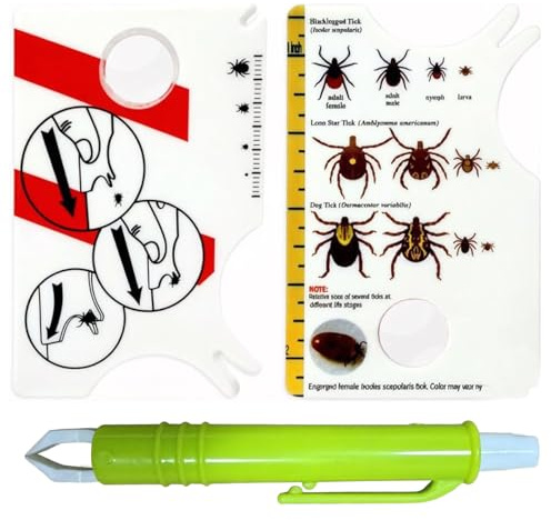 ZEBKEL Kit Extracción Garrapatas, 1x Tarjeta Garrapatas + 1x Bolígrafo Garrapatas (Verde), Pinza Garrapatas para Humano Perro Gato