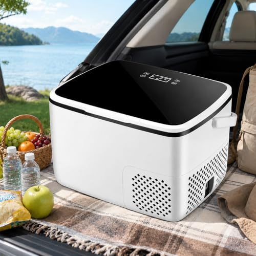 Bärbar bilkylskåp, 18 L elektrisk kylare för bil, justerbar -20 ° C till 35 °F, 12 V/24 V DC och hemkabel, kompakt campingkylskåp med LED-pekkontroll