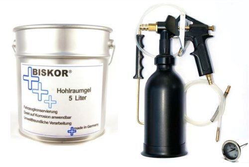 Biskor® Starter-Set Druckbecherpistole + Hohlraumsprühset + Thermometer + 5 Liter Hohlraumgel