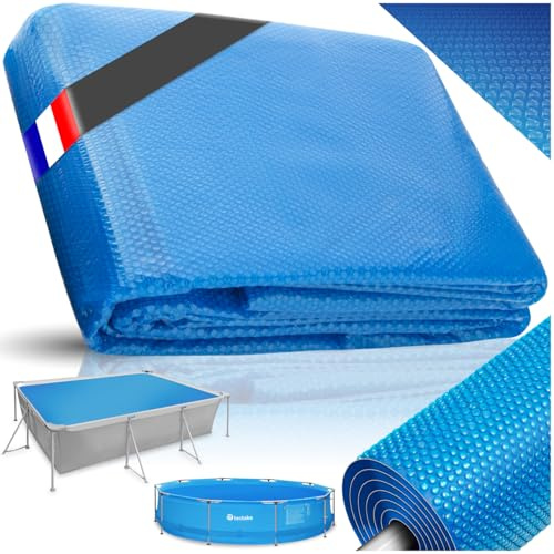 tectake® Bâche chauffante Piscine Rectangulaire 2,74x5,49 m Bleu Bâche de Protection Solaire & Chauffage Piscine Hors Sol Spa Piscines tubulaires, Adaptable à la Taille souhaitée, Chauffage Solaire