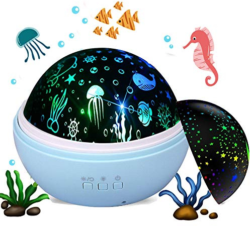 Baby Light Projector, Star Moon and Ocean Wave Sensory Projector Rotating Lights, Rechargeable Sensory Lights for Girls Boys (Blue)