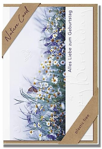 bsb - Karte zum Geburtstag - Nature Card - Nachhaltige Karten zum Geburtstag - Geburtstagskarten mit Umschlag - Geburtstagskarte Frauen & Männer - Glückwunschkarte 11,5 x 17 cm - Blumenwiese