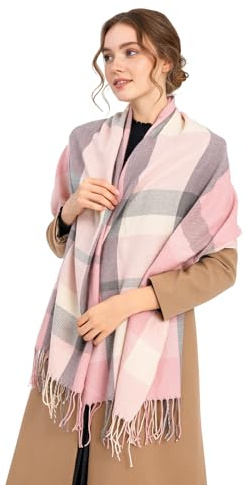 Miss Lulu Bufanda Mujer Invierno Caliente Mantas Cozy Pashmina Chal Grande Larga Tartán Enrejado Mantón (Rosa)