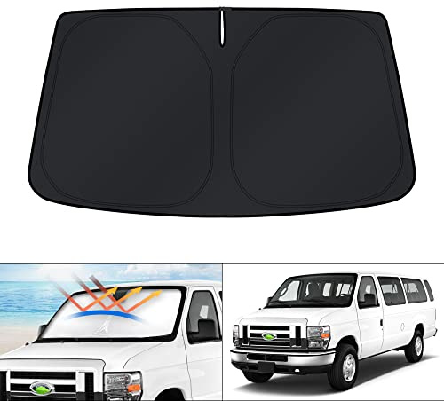 KUST Windshield Sun Shade for 1992-2025 2026 Ford Econoline E-Series Van & Motorhome E-150 E-250 E-350 E-450 Accessories Sun Shade Window Sun Visor Protector Foldable Blocks UV Rays Keep Car Cooler