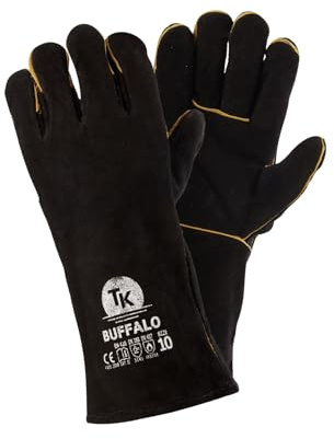 TK Gloves BUFFALO Schweißerhandschuh Montage-Handschuhe aus Leder/Größe 10, 1 Paar/Handschuhe Arbeitshandschuhe/Schweißschutzhandschuh mit Futter/Schwarzes Rindspaltleder/Lederhandschuhe