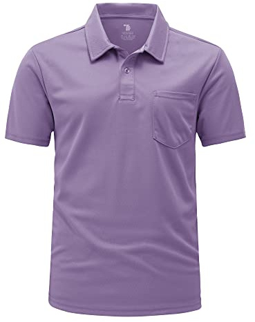 Rdruko Mens Short Sleeve Golf Polo with Chest Pocket, Light Purple 3XL