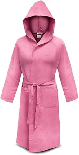 Lingerie Shop Accappatoio Uomo Donna Unisex Leggero Pratico In Microfibra Con Tasche e Cappuccio Tinta Unita Vari Colori (M, Rosa Antico)